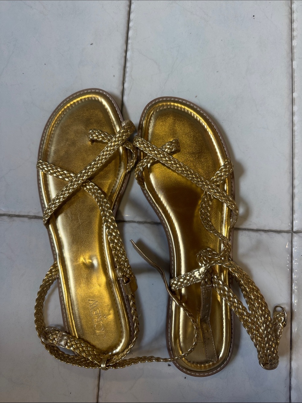 J. Crew Metallic Gold Braided Lace-Up Sandals